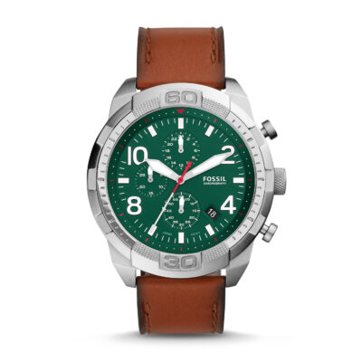 Fossil Bronson Chronograph Green Dial Leather Strap Quartz FS5738 Men's