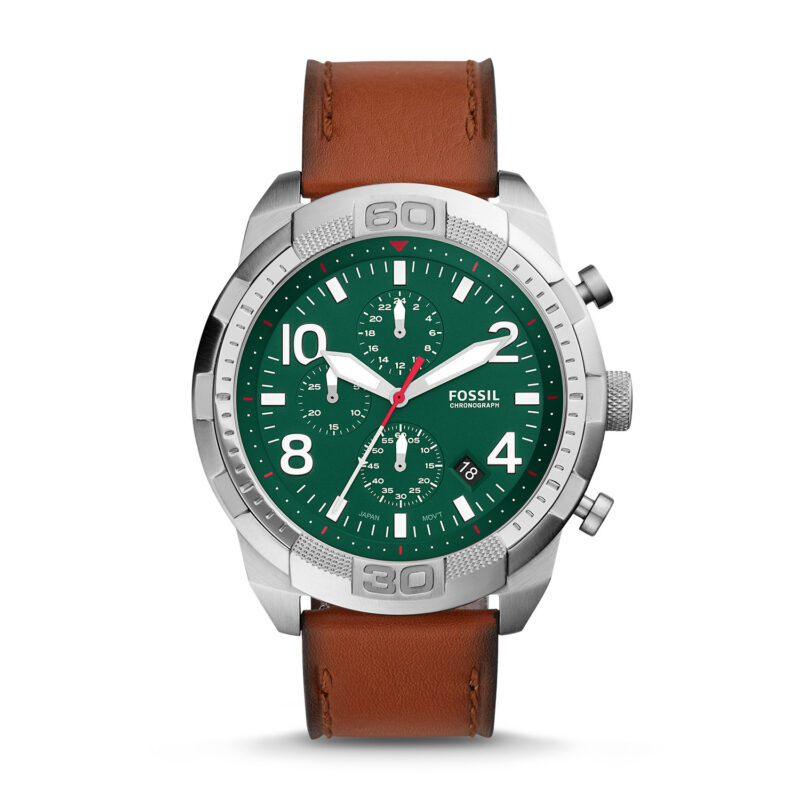 Fossil Bronson Chronograph Green Dial Leather Strap Quartz FS5738 Men's