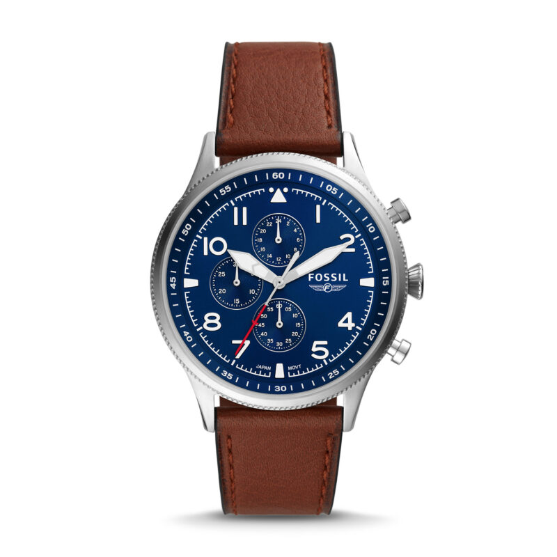 Fossil FS5832 Elegant Retro Pilot Chronograph Brown Eco Leather Watch