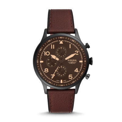 Fossil Pilot Men's Chronograph Dark Brown Leather Watch FS5833