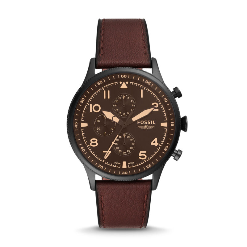 Fossil Pilot Men's Chronograph Dark Brown Leather Watch FS5833