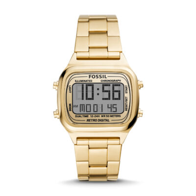 Fossil FS5843 Retro Digital Quartz Watch Gold Used Rare Vintage