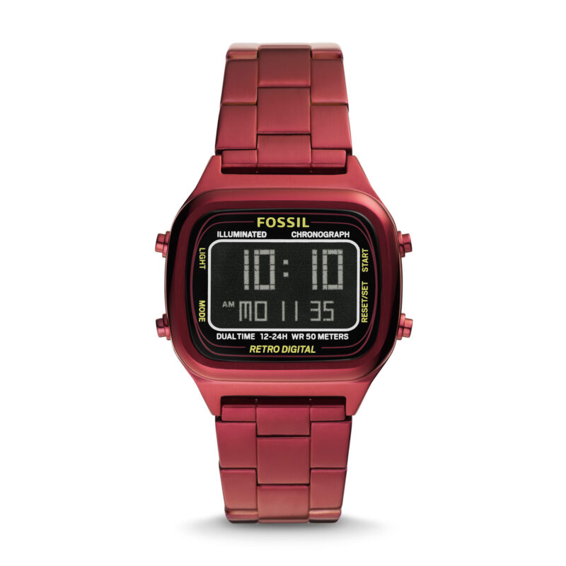 Fossil Men's Digital Red Stainless Steel Negative Display Dial 40mm