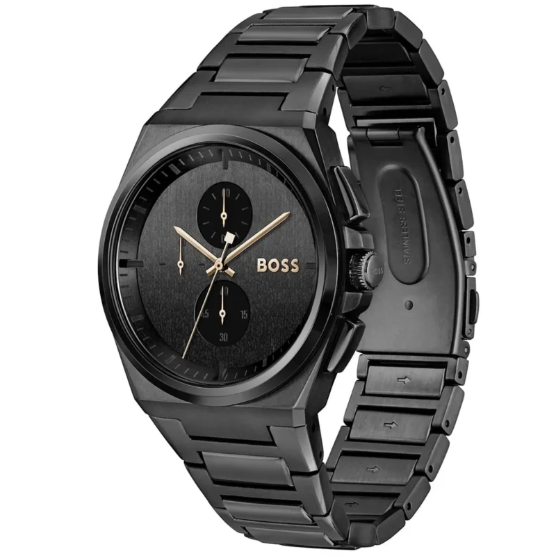 Hugo Boss Chronograph Black Dial Silver Steel Strap Watch for Men - 151080