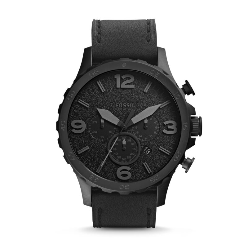Fossil Nate Chronograph Black Leather Watch - JR1354