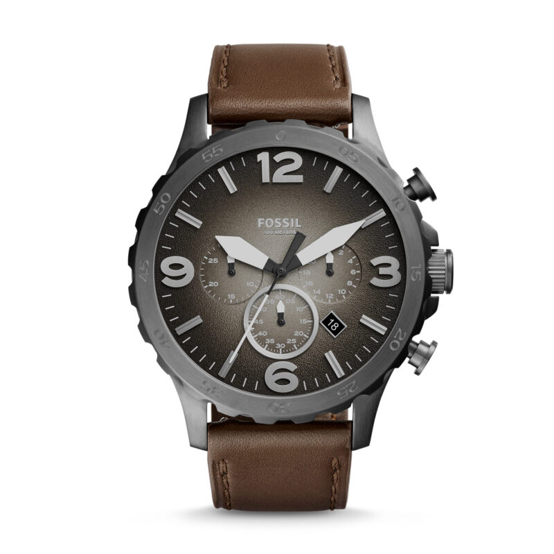 Fossil Men's Nate Quartz Stainless Steel and Leather Chronograph Watch