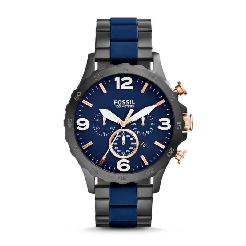 Fossil Nate Chronograph Black & Blue Stainless Steel Watch