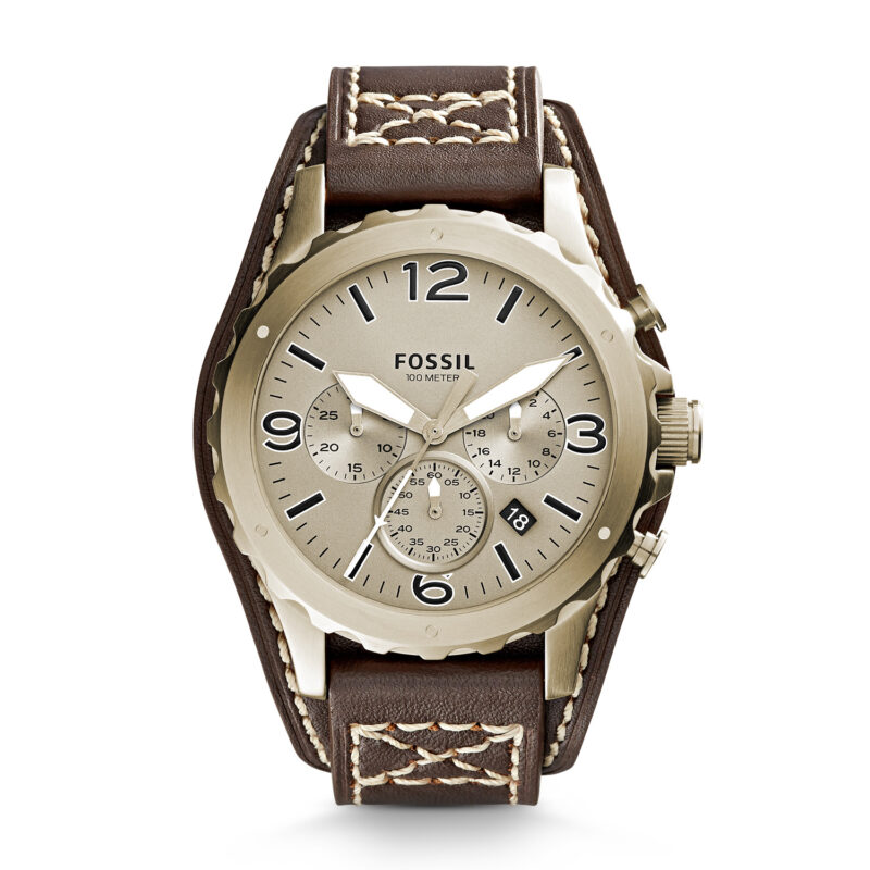 Fossil Men's Nate Chronograph Brown Leather Strap Watch JR1495