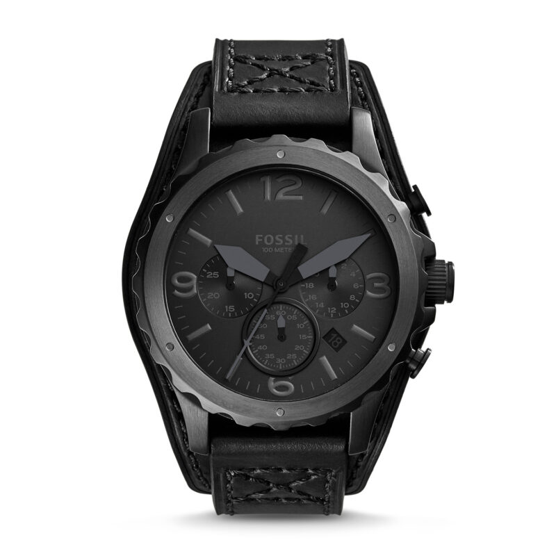Fossil Men's Fossil Nate Chronograph Black Leather Cuff Watch JR1510