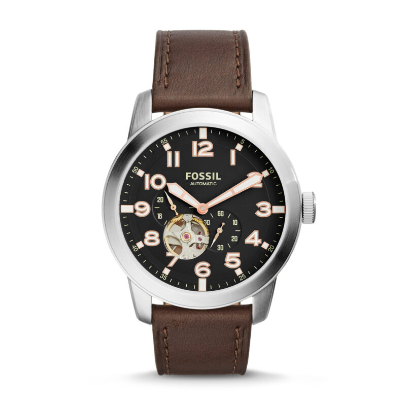 Fossil Men's Pilot 54 Automatic Brown Leather Strap Watch ME3118