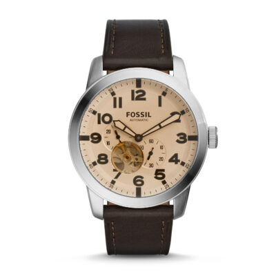 Fossil Men's Pilot 54 Automatic Dark Brown Leather Strap Watch ME3119