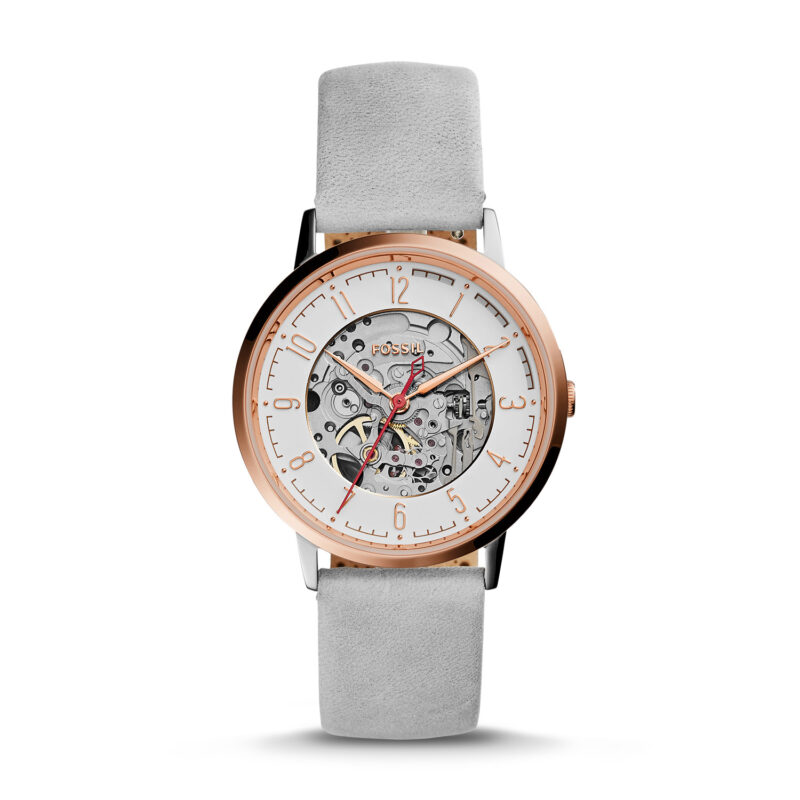 Fossil Men's Vintage Muse Automatic Grey Leather Strap Watch ME3131
