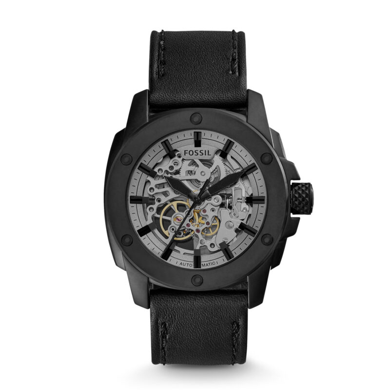 Fossil Men's Automatic Stainless Steel and Leather Casual Watch, Color