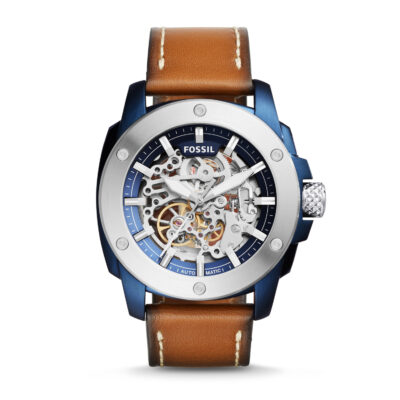 Fossil Men's Automatic Stainless Steel and Leather Casual Watch, Color
