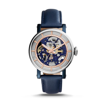 Fossil Women's Original Boyfriend Automatic Blue Leather Watch ME3136