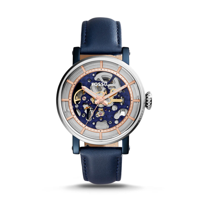 Fossil Women's Original Boyfriend Automatic Blue Leather Watch ME3136