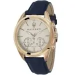 Maserati Watch Quartz Chronograph Mens Dial White Blue Leather Traguardo R8871612016
