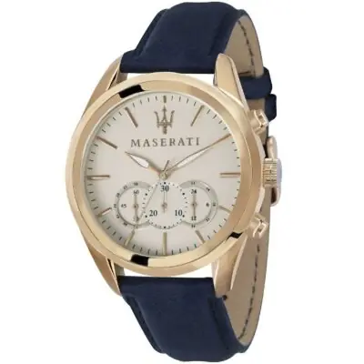 Maserati Watch Quartz Chronograph Mens Dial White Blue Leather Traguardo R8871612016