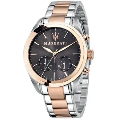 Maserati Watch Quartz Chronograph Mens Brown Dial Silver Rose Gold Stainless Steel Metal Traguardo R8873612003