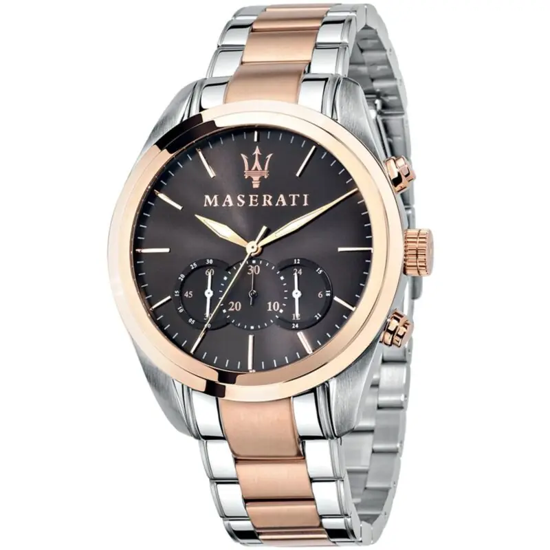 Maserati Watch Quartz Chronograph Mens Brown Dial Silver Rose Gold Stainless Steel Metal Traguardo R8873612003