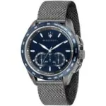 Maserati Watch Quartz Chronograph Mens Blue Dial Black Stainless Steel Mesh Strap Metal Traguardo R8873612009
