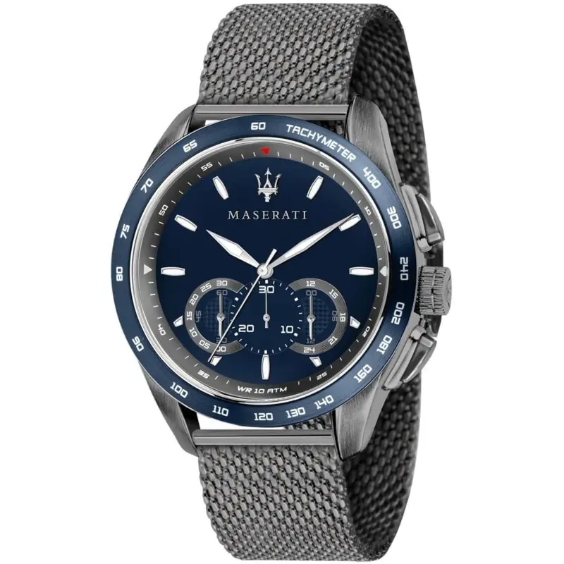 Maserati Watch Quartz Chronograph Mens Blue Dial Black Stainless Steel Mesh Strap Metal Traguardo R8873612009