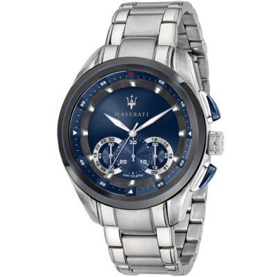 Maserati Watch Quartz Chronograph Mens Blue Dial Silver Stainless Steel Metal Traguardo R8873612014