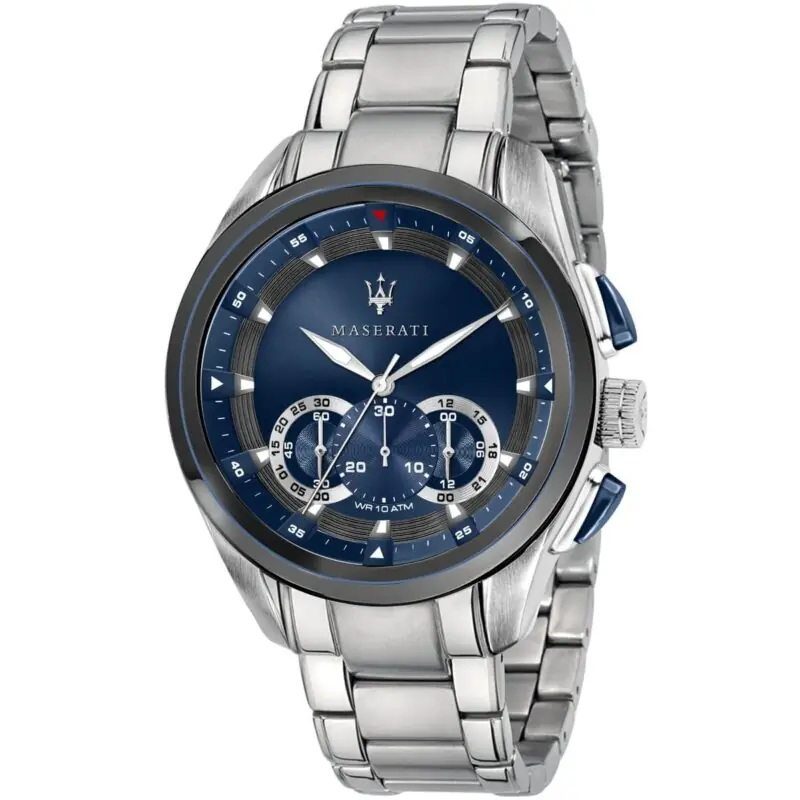 Maserati Watch Quartz Chronograph Mens Blue Dial Silver Stainless Steel Metal Traguardo R8873612014