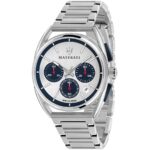 Maserati Watch Quartz Chronograph Mens White Blue Dial Silver Stainless Steel Metal Trimarano R8873632001