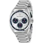 Maserati Watch Quartz Chronograph Mens White Blue Dial Silver Stainless Steel Metal Trimarano R8873632001