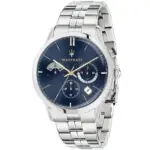 Maserati Watch Quartz Chronograph Mens Blue Dial Silver Stainless Steel Metal Ricordo R8873633001