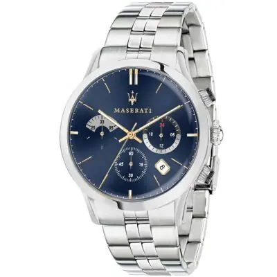 Maserati Watch Quartz Chronograph Mens Blue Dial Silver Stainless Steel Metal Ricordo R8873633001