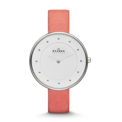 Skagen White Dial Rose Leather Strap Ladies Watch SKW2135