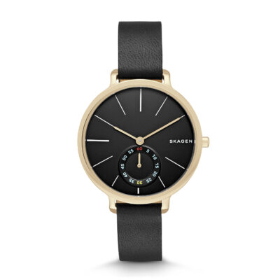Skagen Women's Chronograph Hagen Black Leather Strap Watch 34mm SKW2354