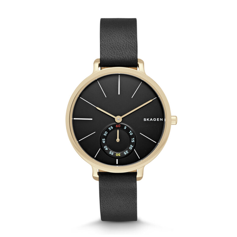 Skagen Women's Chronograph Hagen Black Leather Strap Watch 34mm SKW2354