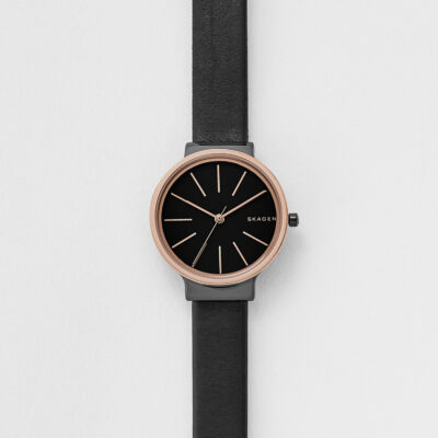 Skagen Ancher Black Dial Black Leather Ladies Watch SKW2480 ...