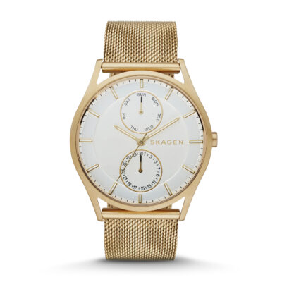 Men's Gold-Tone Skagen Holst Steel Mesh Bracelet Watch SKW6173