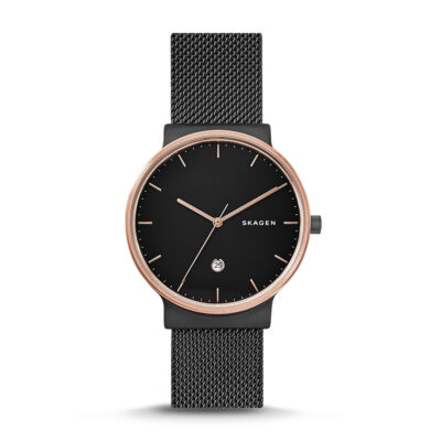 Men's Skagen Ancher Black Stainless Steel Watch SKW6296