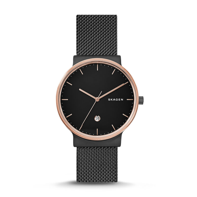 Men's Skagen Ancher Black Stainless Steel Watch SKW6296