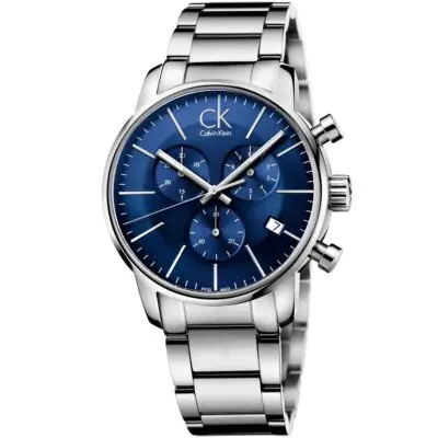 Calvin Klein Watch Men Blue Dial Stainless Steel Metal Silver Strap Quartz Analog Chronograph Ck City K2G2714N - Tia