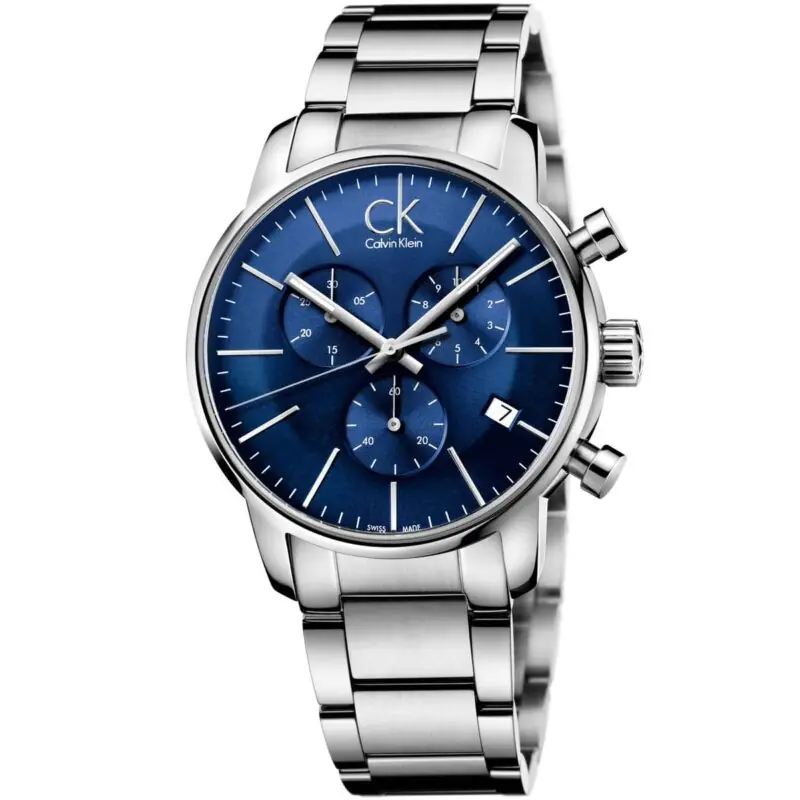 Calvin Klein Watch Men Blue Dial Stainless Steel Metal Silver Strap Quartz Analog Chronograph Ck City K2G2714N