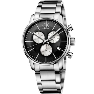 Calvin Klein Watch Men Black Dial Stainless Steel Metal Silver Strap Quartz Analog Chronograph Ck City K2G2714X