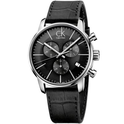 Calvin Klein Watch Men Gray Dial Leather Black Strap Quartz Analog Chronograph Ck City K2G271C3