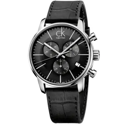 Calvin Klein Watch Men Gray Dial Leather Black Strap Quartz Analog Chronograph Ck City K2G271C3 - Tia