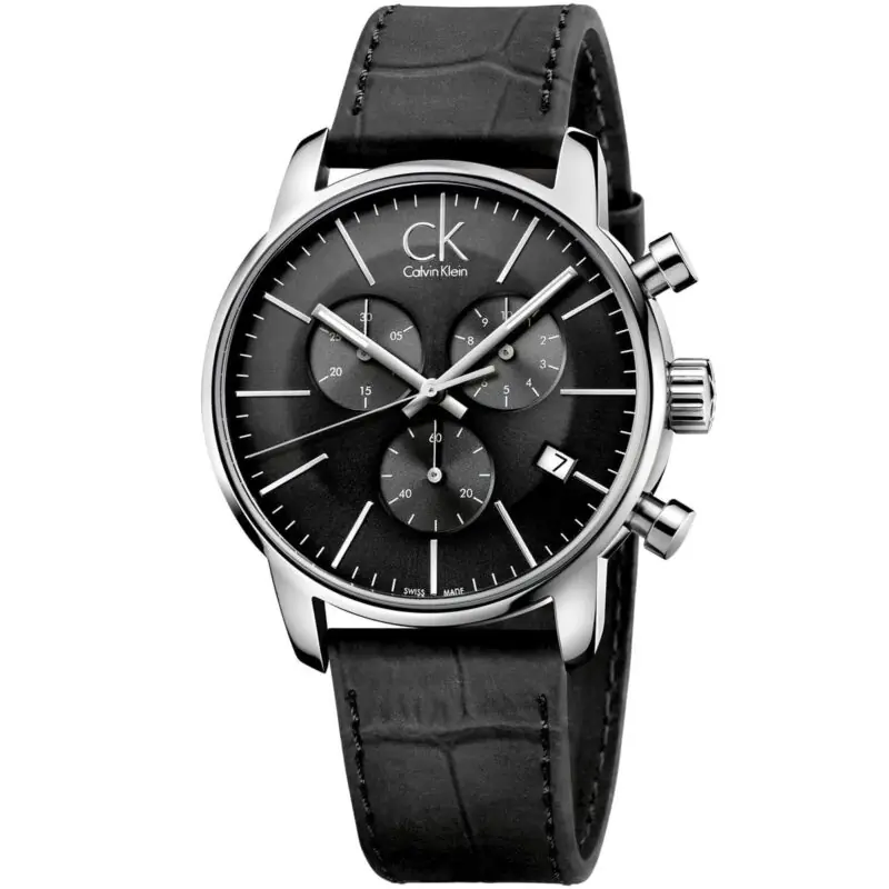 Calvin Klein Watch Men Gray Dial Leather Black Strap Quartz Analog Chronograph Ck City K2G271C3 - Tia