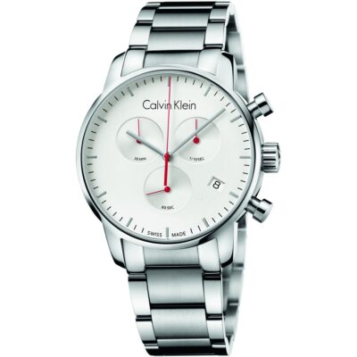 Calvin Klein Watch Men White Dial Stainless Steel Metal Silver Strap Quartz Analog Chronograph Ck City K2G271Z6