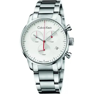Calvin Klein Watch Men White Dial Stainless Steel Metal Silver Strap Quartz Analog Chronograph Ck City K2G271Z6 - Tia