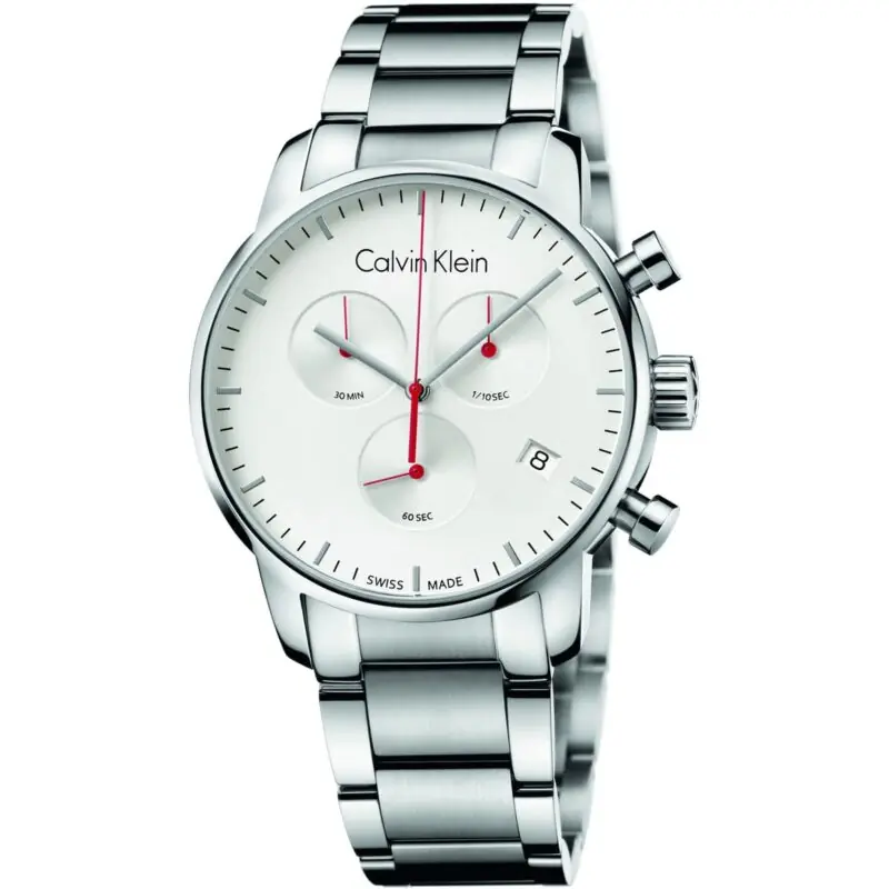 Calvin Klein Watch Men White Dial Stainless Steel Metal Silver Strap Quartz Analog Chronograph Ck City K2G271Z6