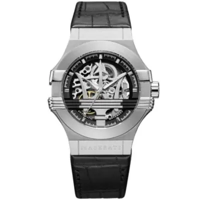 Maserati Watch Men Black Dial Leather Strap Automatic Movment Analog Three Hand Potenza R8821108001