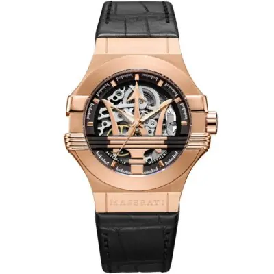 Maserati Watch Men Black Dial Leather Strap Automatic Movment Analog Three Hand Potenza R8821108002